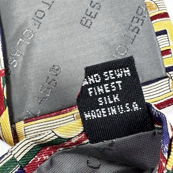 Robert Talbott Tie Mens Silk Geometric Patchwork Yellow Bold USA Made Vintage - Picture 8 of 8